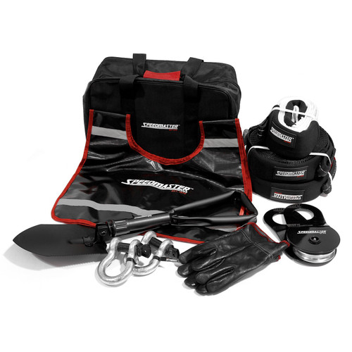 Speedmaster PCE565.1001 4WD Winch Recovery Kit Plus 10pc Snatch Straps Shackles Gloves Bag