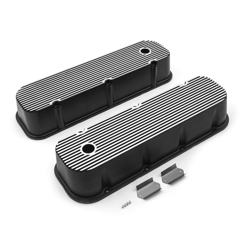 Speedmaster PCE314.1028.03 Chevy BBC 454 Black Finned Aluminum Valve Covers Tall w/ Hole