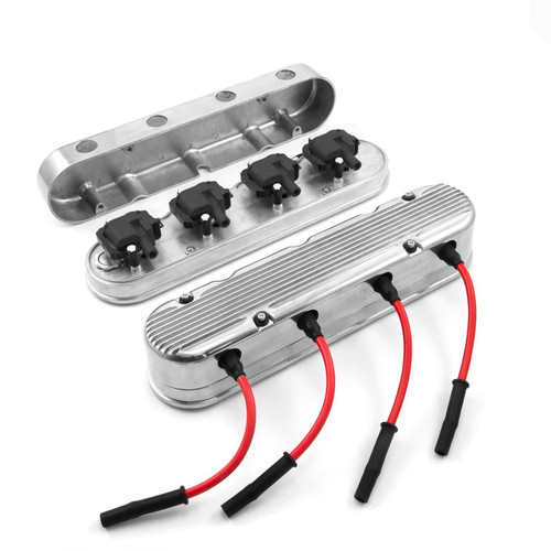Speedmaster PCE314.1252.01 Chevy LS 2pc Finned Vintage Polished Aluminum Valve Covers Hidden Coil Kit