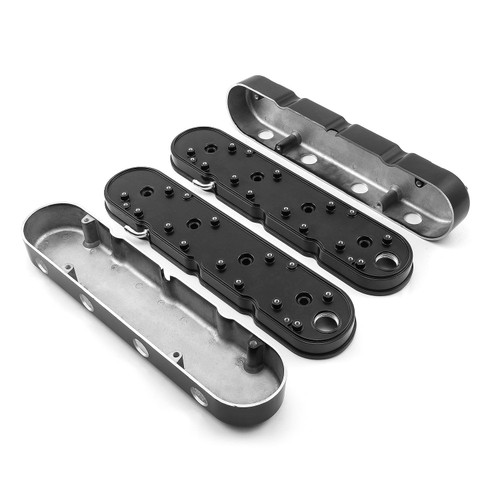 Speedmaster PCE314.1249.02 Chevy LS 2pc Finned Vintage Hidden Coil Aluminum Valve Cover - Black