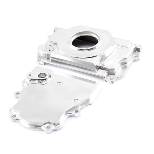 Speedmaster PCE265.1035 Chevy GM Gen IV LS2 LS3 Polished 2pc Front Timing Cover w/ Cam Sensor Port