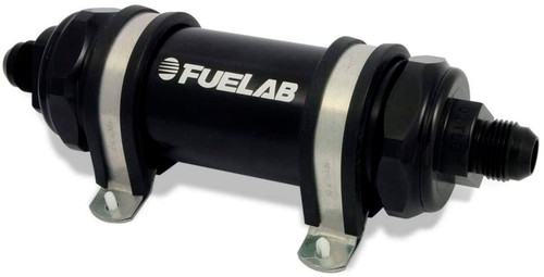 Fuelab 828 In-Line Fuel Filter Long -6AN In/Out 40 Micron Stainless - Black