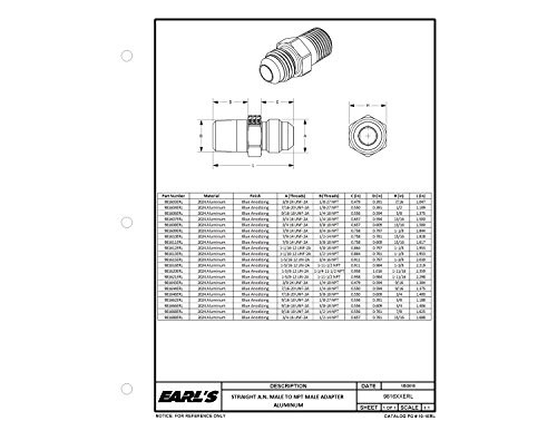 EARLS 981608 Earl's Blue Anodized Aluminum -8AN Male to 3/8" NPT Straight Adapter