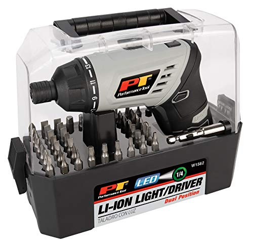Wilmar PMW1562 Performance Tool Cordless Swivel Handle Screwdriver Set With Built-in LED Flashlight, 52Pcs Kit Screw Guns with Rechargeable Battery, Anti-shock Design, Adjustable Clutch, Bits, Storage Case