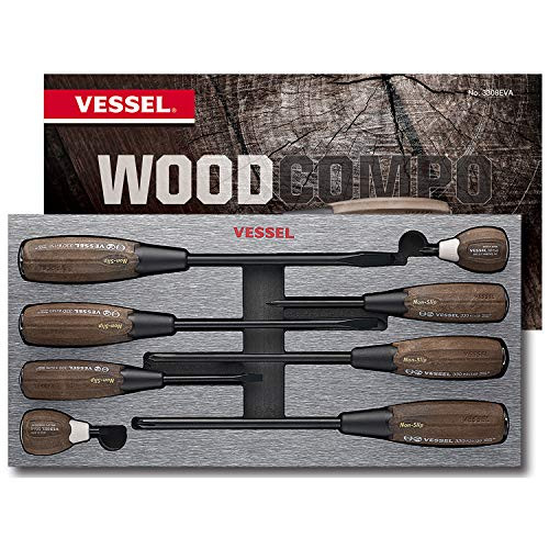 SP AIR CORPORATION VS3308EVA 8 Piece WOOD-COMPO Non-SlipTang-Thru Screwdriver Set