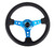 NRG Reinforced Steering Wheel (350mm / 3in. Deep) Blk Leather w/Blue Circle Cutout Spokes