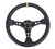 NRG Reinforced Steering Wheel (350mm / 3in. Deep) Blk Leather w/Blk Cutout Spoke/Yellow Center Mark