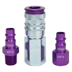Milton Industries MILS-303VKIT Milton ColorFit by HIGHFLOWPRO Coupler & Plug Kit - (V-Style, Purple) - 1/4" NPT, (3-Piece)