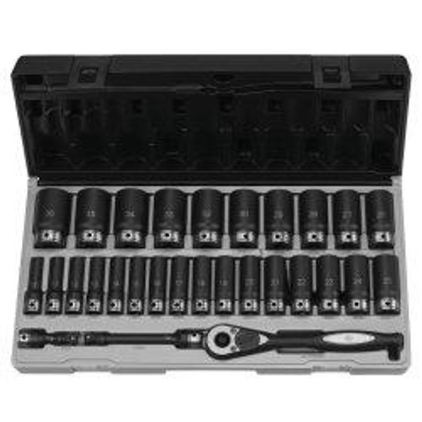 Grey Pneumatic GRE82629MD 82629MD 1/2" Drive 6-Point Deep Length Metric Duo-Socket Set - 29 Piece