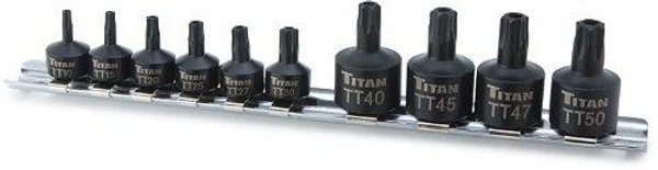 Titan TIT16143 Tools 16143 Low Profile Tamper Resistant Stubby Star Bit Socket Set - 10 Piece