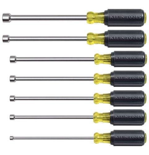 Klein Tools KLE647M 647M Nut Driver Set, 7-Piece Kit with Hex Nut Drivers in SAE Sizes with Magnetic Hollow Shaft and Cushion Grip Handles