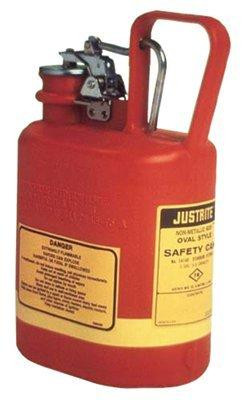 Justrite JUS14160 14160 Type I Polyethylene Safety Can with Stainless Steel Fittings, 1 Gallon Capacity, Red