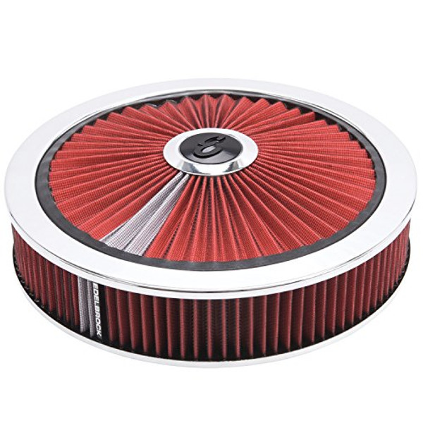 EDELBROCK 43660 A/C 14 ROUND CHROME /RED EDELBROCK 43660 A/C 14 ROUND CHROME /RED