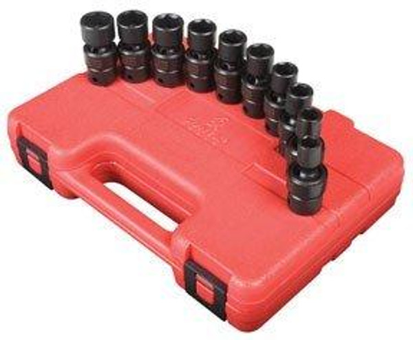 Sunex SUN3657 3657 3/8-Inch Drive Universal Impact Socket Set, Metric, Standard, 6-Point, Cr-Mo, 10mm - 19mm, 10-Piece