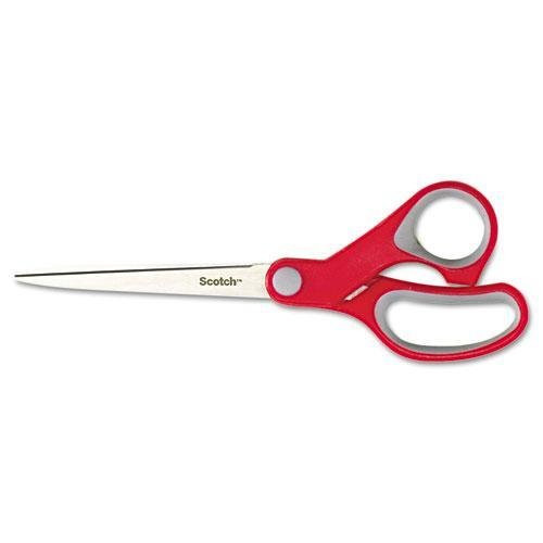 3M MMM1427 Scotch Multi-Purpose Scissors - 7" Overall Length - Straight-left/right - Stainless Steel - Red, Silver