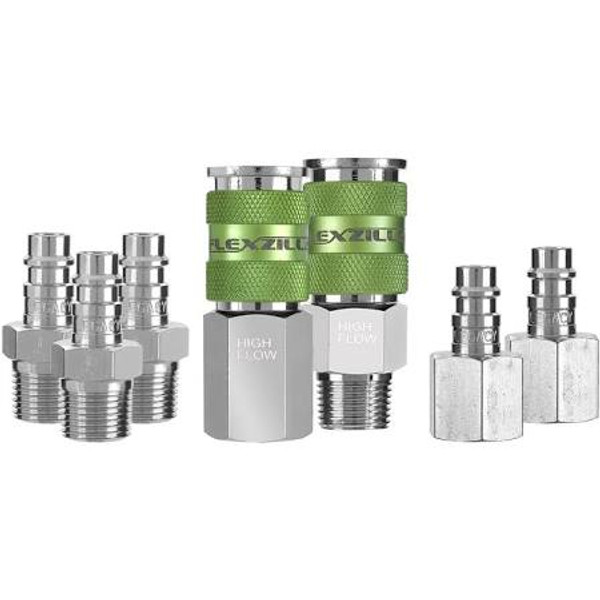 Legacy Manufacturing LEGA53657FZ Flexzilla Pro High Flow Coupler & Plug Kit, 7Piece, 1/4" Body, 3/8" Npt