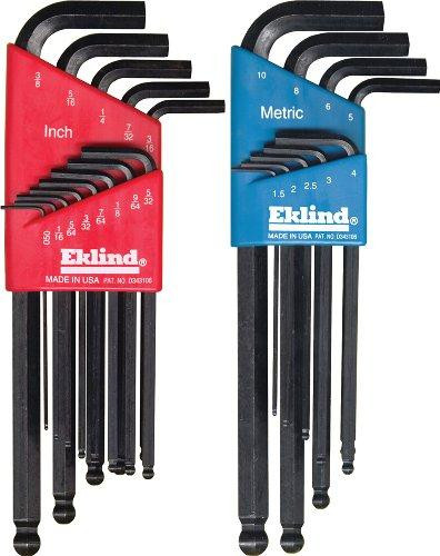EKLIND TOOL EKL13222 Ball-Hex-L Key, 22-Piece Set, SAE/Metric, Black Oxide, Sold as 9 Each