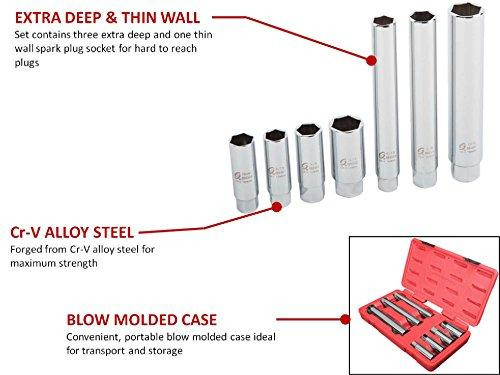 Sunex SUN8845 8845 3/8-Inch Drive Spark Plug Socket Set, 7-Pieces