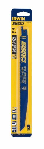 Vise Grip HAN372956P5 IRWIN Tools Reciprocating Saw Blade, Wood- and Nail-Embedded Wood-Cutting, 9-Inch 6 TPI, 5 Pack ()
