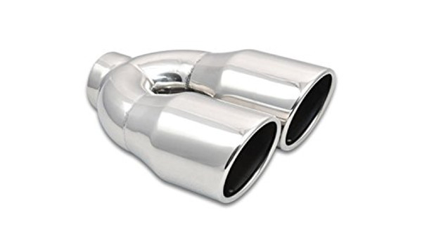 VIBRANT 1326 Power Exhaust Tip, Weld-On, 2.50 in. Inlet I.D, Dual 3.50 in. Outlet O.D, Double Wall, Angle Cut, Rolled Edge, 10.00 in. long, 304 Stainless Steel, Mirror Polished, each
