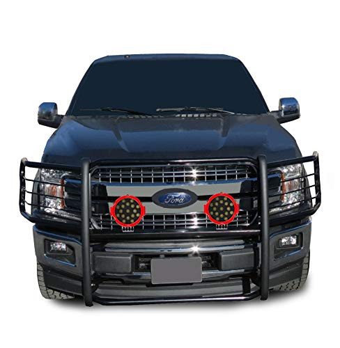 BLACK HORSE 17FP32MA Off Road -PLR Black Grille Guard with Set of 7 Red LED Compatible with 2015-2021 Ford F-150
