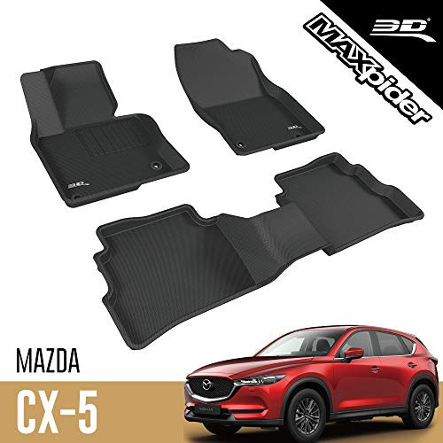 3D MATS/U-AC MZ05801509 3D MAXpider All-Weather Floor Mats Compatible with Mazda CX-5 CX5 2017-2021 Custom Fit Car Mats Floor Liners, KAGU Series (1st & 2nd Row, Black)