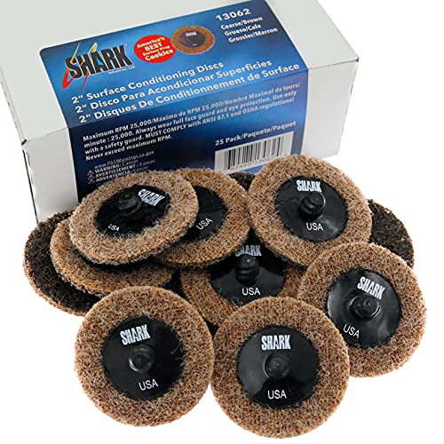 Shark Industries Ltd SI13062 Shark Industries PN- 25-Pack Brown/Coarse Type R Quick Change Surface Conditioning Discs, 2” Diameter – Coarse Grit for Cleaning, Finishing and Deburring on All Metals (25 Discs)