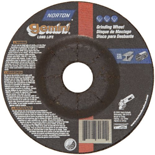 NORTON DOOR CONTROLS NR43594 Norton Gemini Depressed Center Abrasive Wheel, Type 27, Aluminum Oxide, 7/8" Arbor, 4-1/2" Diameter x 1/4" Thickness (Pack of 20)