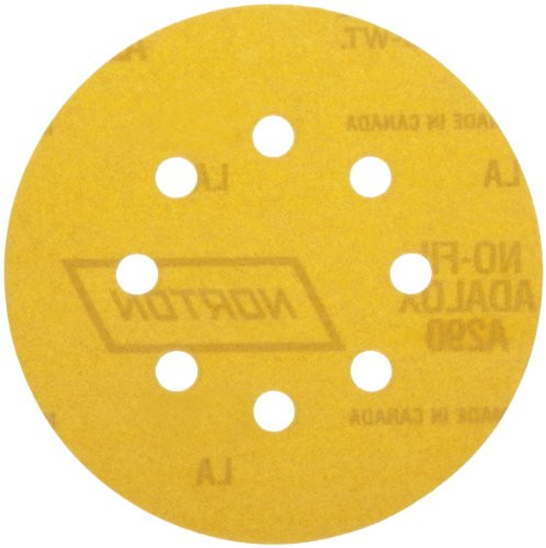 NORTON DOOR CONTROLS NR30245 Norton A290 No-Fil Adalox NorGrip Abrasive Disc, Light Weight Paper Backing, Hook-and-Loop, Aluminum Oxide, 5" Diameter, Grit 60 (Pack of 50)