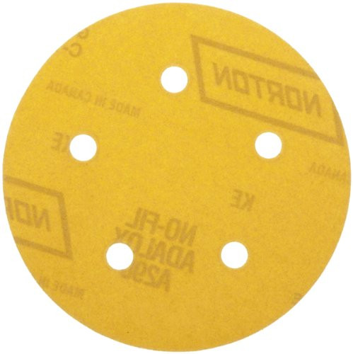 NORTON DOOR CONTROLS NR30230 Norton A290 No-Fil Adalox NorGrip Paper Abrasive Disc, Light Weight Paper Backing, Hook-and-Loop, Aluminum Oxide, 5" Diameter, Grit P220 (Pack of 50)