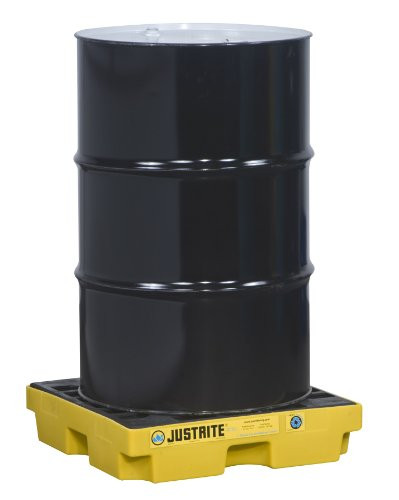 Justrite JT28652 EcoPolyBlend 12 Gallon Sump, 25" x 25" x 5.5" (LXWXH) Yellow 1 Drum Modular Accumulation Centers