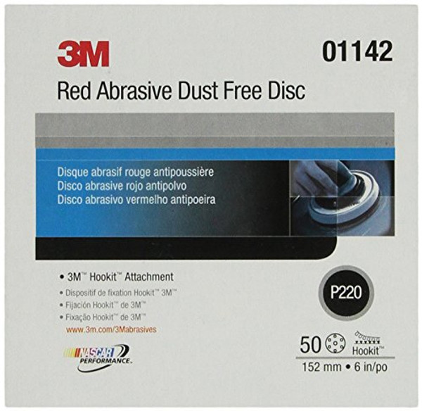 3M 3M1142 Hookit Red Abrasive Disc Dust Free, 0, 6 in, P220, 50 discs per carton