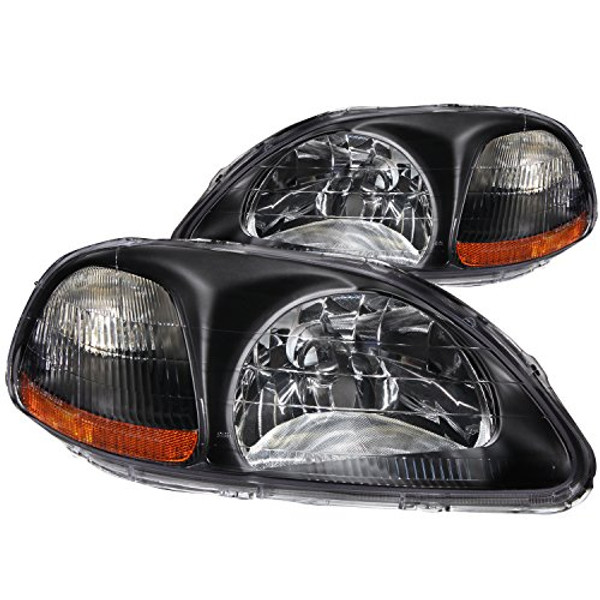 ANZO 121067 USA Honda Civic Crystal Black Headlight Assembly - (Sold in Pairs)
