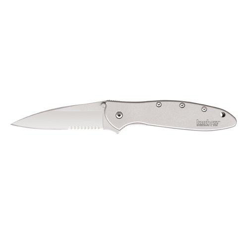 Kershaw KER1660ST Leek Serrated (1660ST) 3” Partially Serrated 14C28N Steel Blade, 410 Stainless Steel Handle, Full-Body Bead-Blasted Finish, SpeedSafe Opening, Liner Lock, Tip-Lock, Reversible Pocketclip 3 OZ