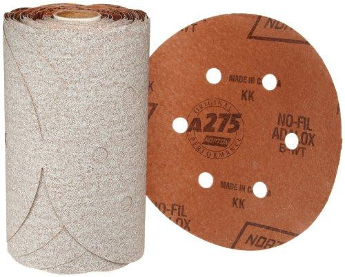 Norton NOR31511 A275 No-Fil Adalox Paper Vacuum Abrasive Disc, Fiber Backing, Pressure-Sensitive Adhesive, Aluminium Oxide, 6" Diameter, Grit 180 (Roll of 100)
