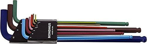Bondhus BND69699 69699 Ball End L-Wrench Set with ColorGuard Finish and Extra Long Arm, 9 Piece
