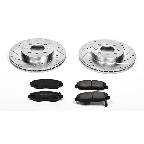 POWERSTOP K690 Power Stop Front Z23 Carbon Fiber Brake Pads with Drilled & Slotted Brake Rotors Kit