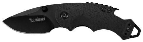 Kershaw KER8700BLK Shuffle (8700BLK), Multifunction Pocket Knife with 2.4” Stainless Steel Blade and Black-Oxide Coating and Black K-Texture Grip Handle, Features Flathead Screwdriver and Bottle Opener, 2.8 oz.