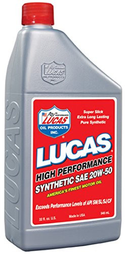 Lucas Oil 10054 (LUC) Motor Oil, Synthetic High Performance Motor Oil, Synthetic 20W50, Case of 6, Quart Size Bottles