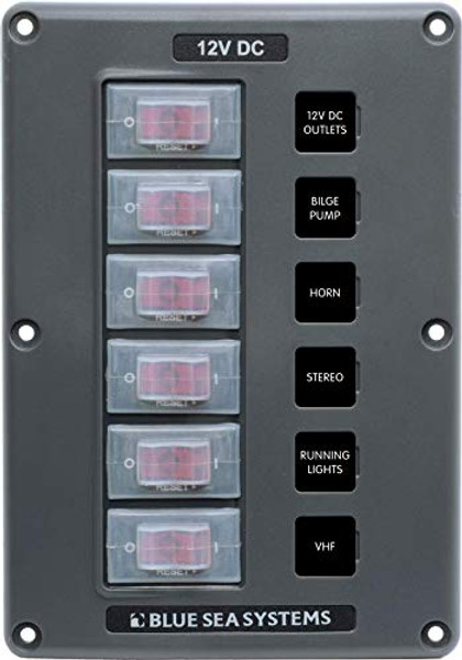 BLUE SEA 4322BSS PANEL SWITCH H2O CB 6POS GRAY
