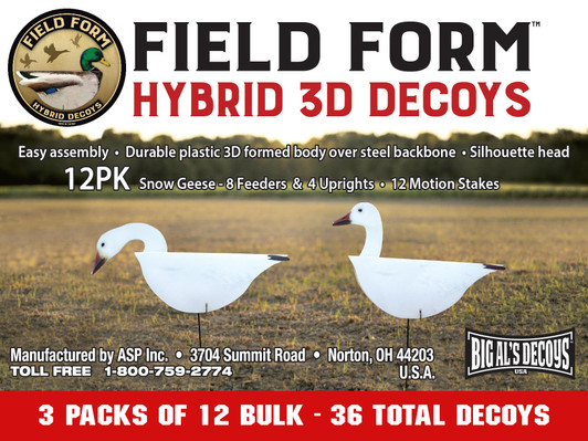 Field Form Hybrid 3D Snow Geese Decoys - 3 Pack Bulk (36 decoys) Field Form Hybrid 3D Snow Geese Decoys - 3 Pack Bulk (36 decoys)