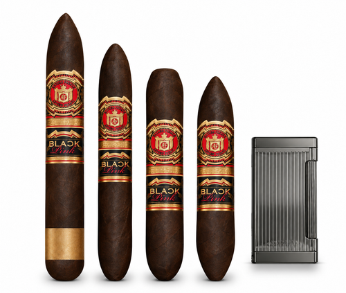 Arturo Fuente Black Pink Sampler + Prometheus Ultimo X Gun Metal Vertical Lines Lighter