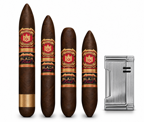 Arturo Fuente Black Pink Sampler + Prometheus Chrome Vertical Line Lighter