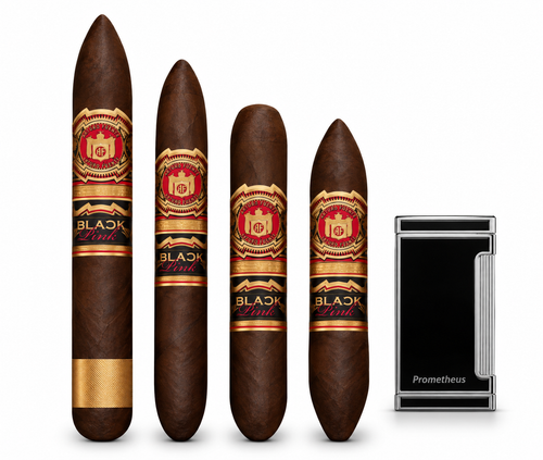 Arturo Fuente Black Pink Sampler + Prometheus Black Lacquer Lighter