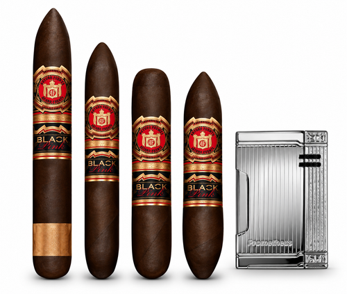 Arturo Fuente Black Pink Sampler + Prometheus Magma T22 Chrome Vertical Lines Lighter