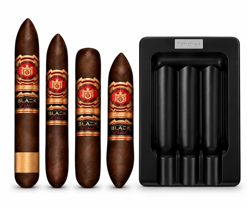Arturo Fuente Black Pink Sampler + Prometheus Black Matte Metal Ashtray