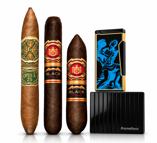 Arturo Fuente Collector Sampler + Prometheus 2024 Never Back Down Blue/Black Lighter & Humidifier