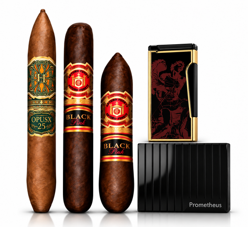Arturo Fuente Collector's Sampler + Prometheus Retro 2024 Never Back Down Red/Black Lighter & Humidifer