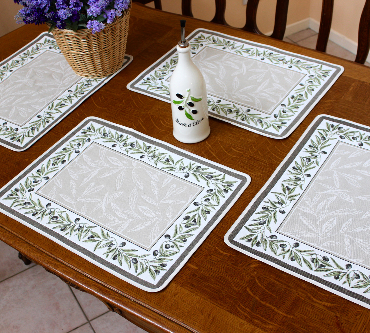 Auriol Green Jacquard Tapestry Style Placemat Made in France
