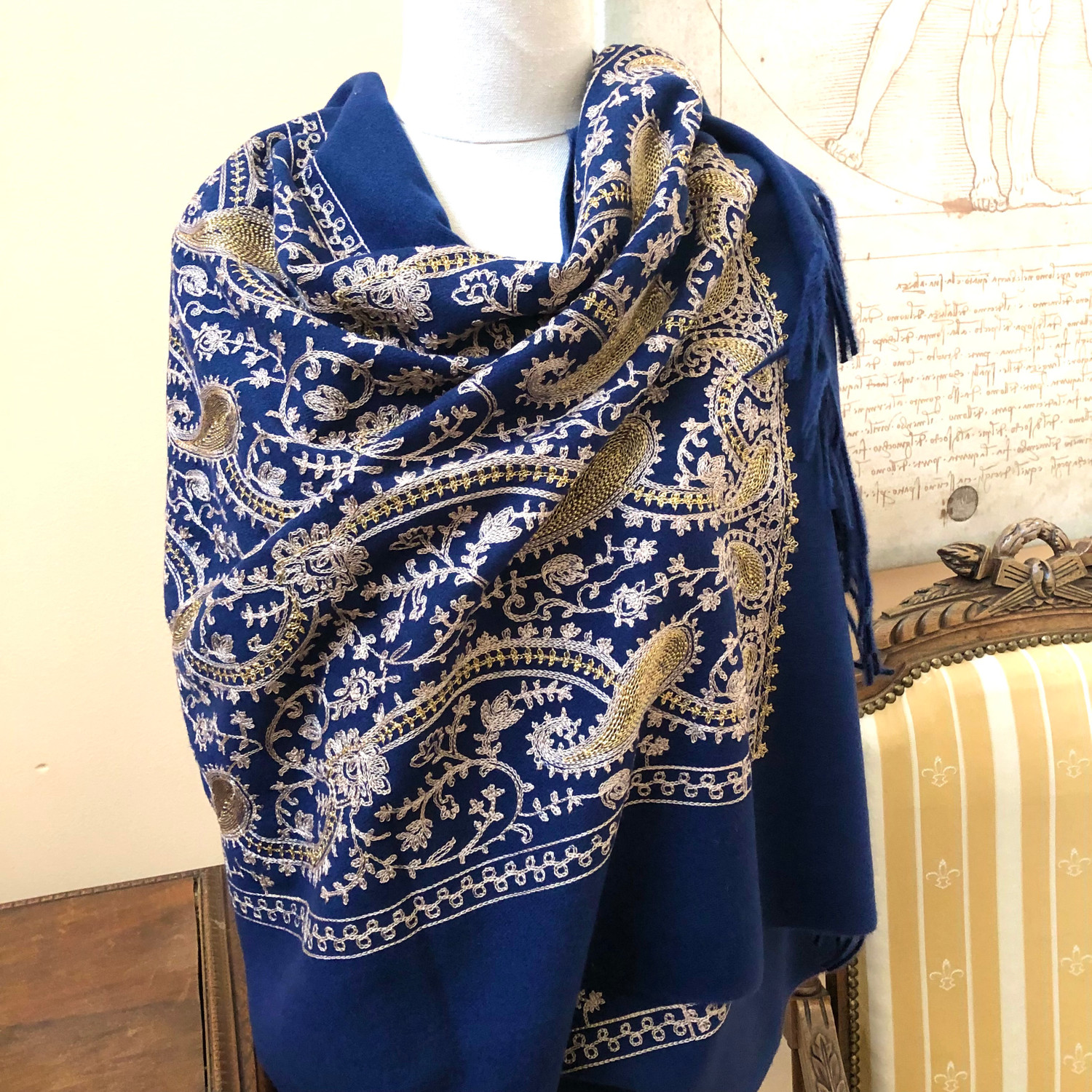 navy and gold shawl